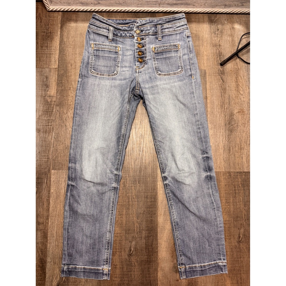 Pilcro Anthropologie‎ High-Rise Slim Button Fly Patch Pocket Jeans Light Wash 26